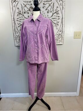 BLAST Petites Purple Velour 2 Piece Pant Set SP Snap Front Embroidered Y2K
